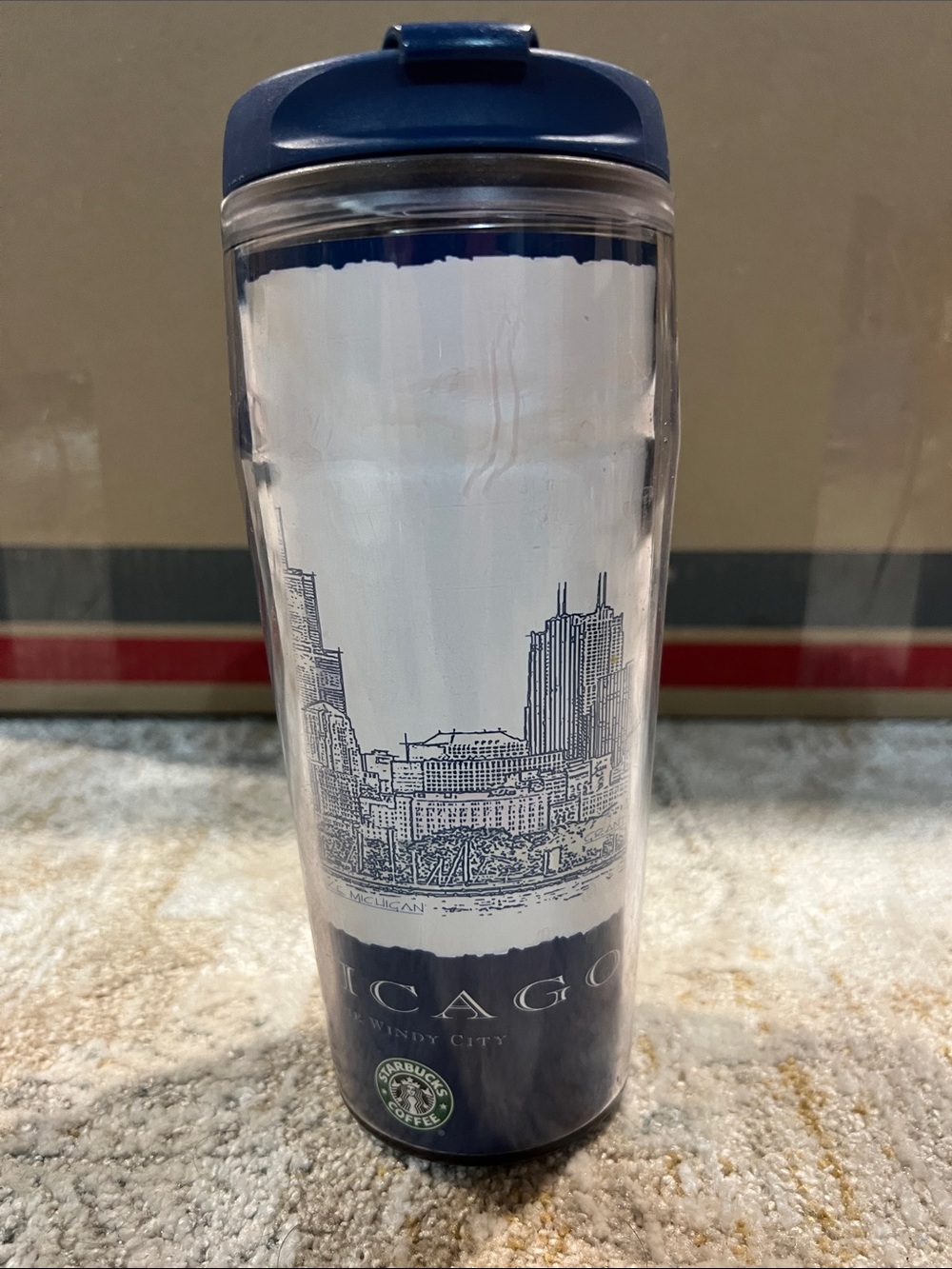 16oz Starbucks Navy and White Chicago Skyline Travel Tumbler z28